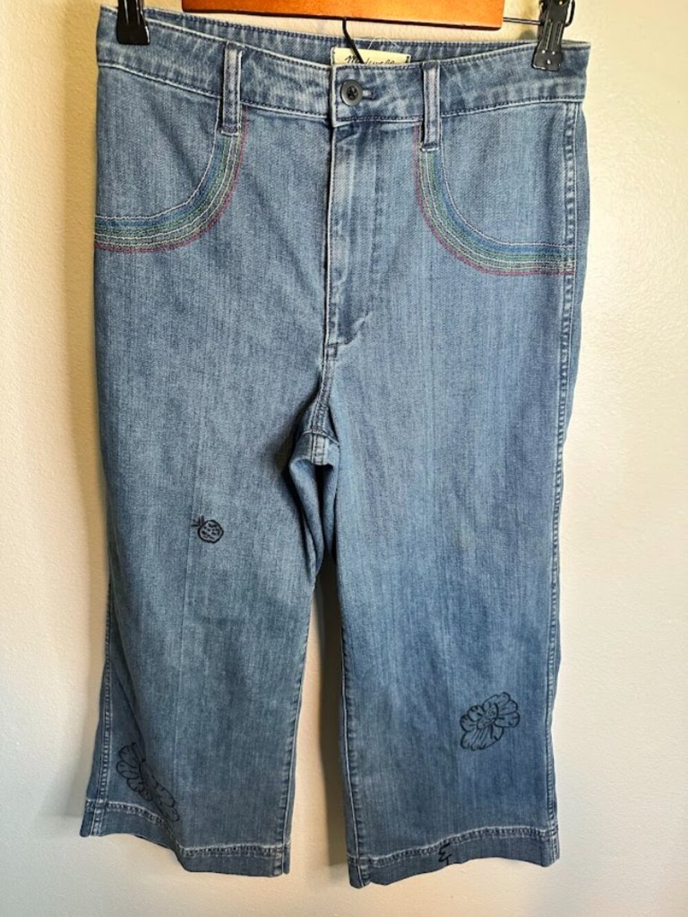 Madewell Rainbow Stitched Wide-Leg Crop Jeans Custom Artwork- 28